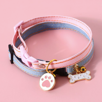 Pink and Blue Denim Pet Collar in Dubai