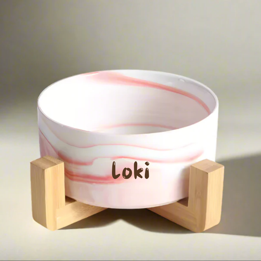 Ceramic-pet-bowl-personlized-pink-marble