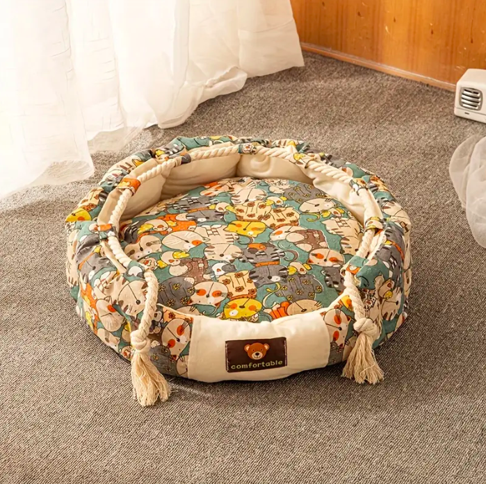 cartoon-print-dog-cat-bed